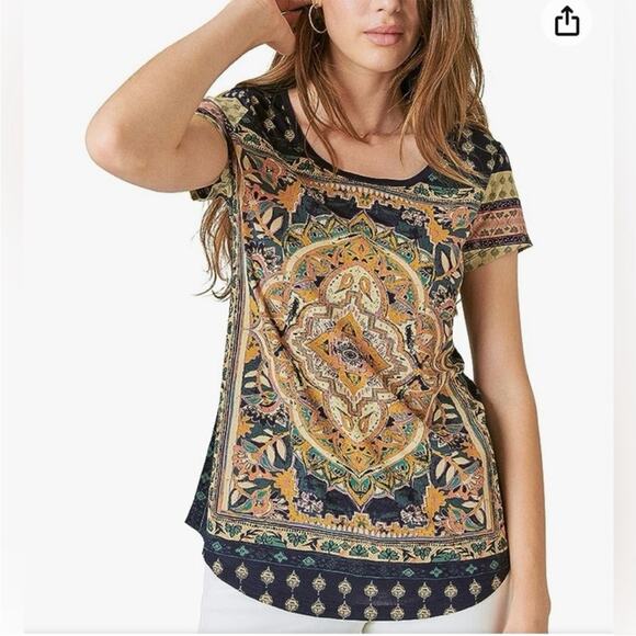Lucky Brand Womens Persian Carpet Tee Shirt Plus Size 3X Navy Multi Color Blouse - Picture 10 of 15